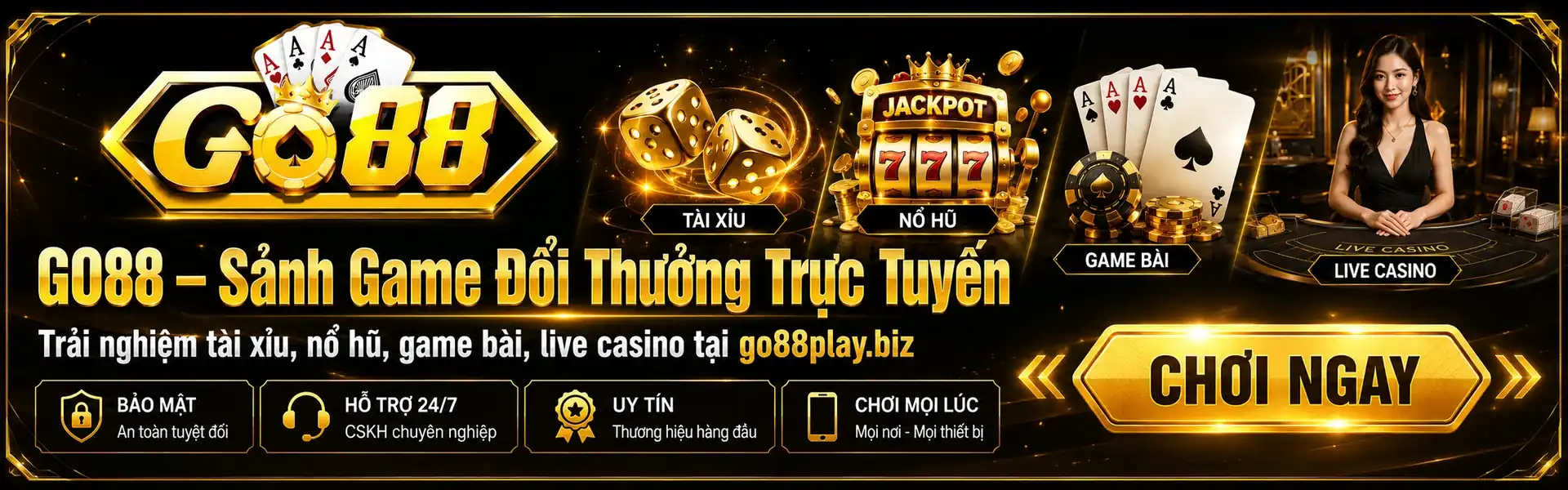 Trải nghiệm tài xỉu, nổ hũ, game bài, live casino tại go88play.biz