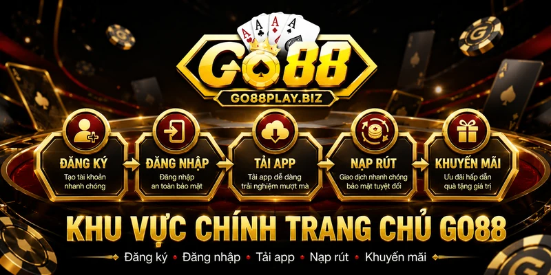 Những khu vực chính trên trang chủ GO88