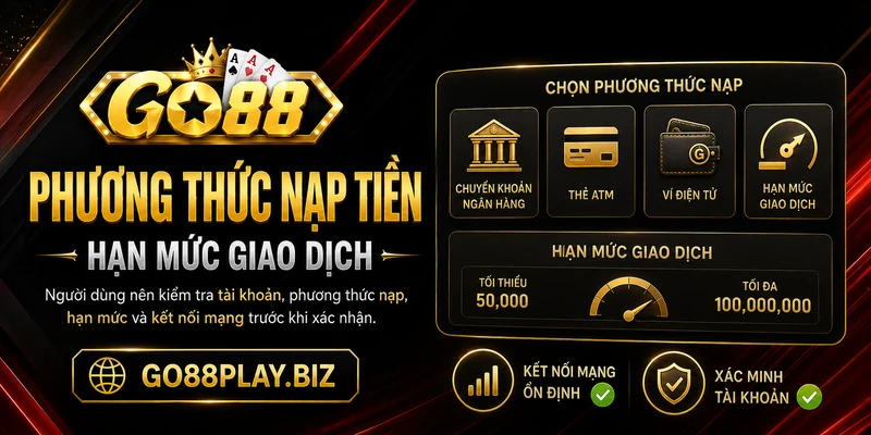 Phương thức nạp tiền GO88 và hạn mức giao dịch